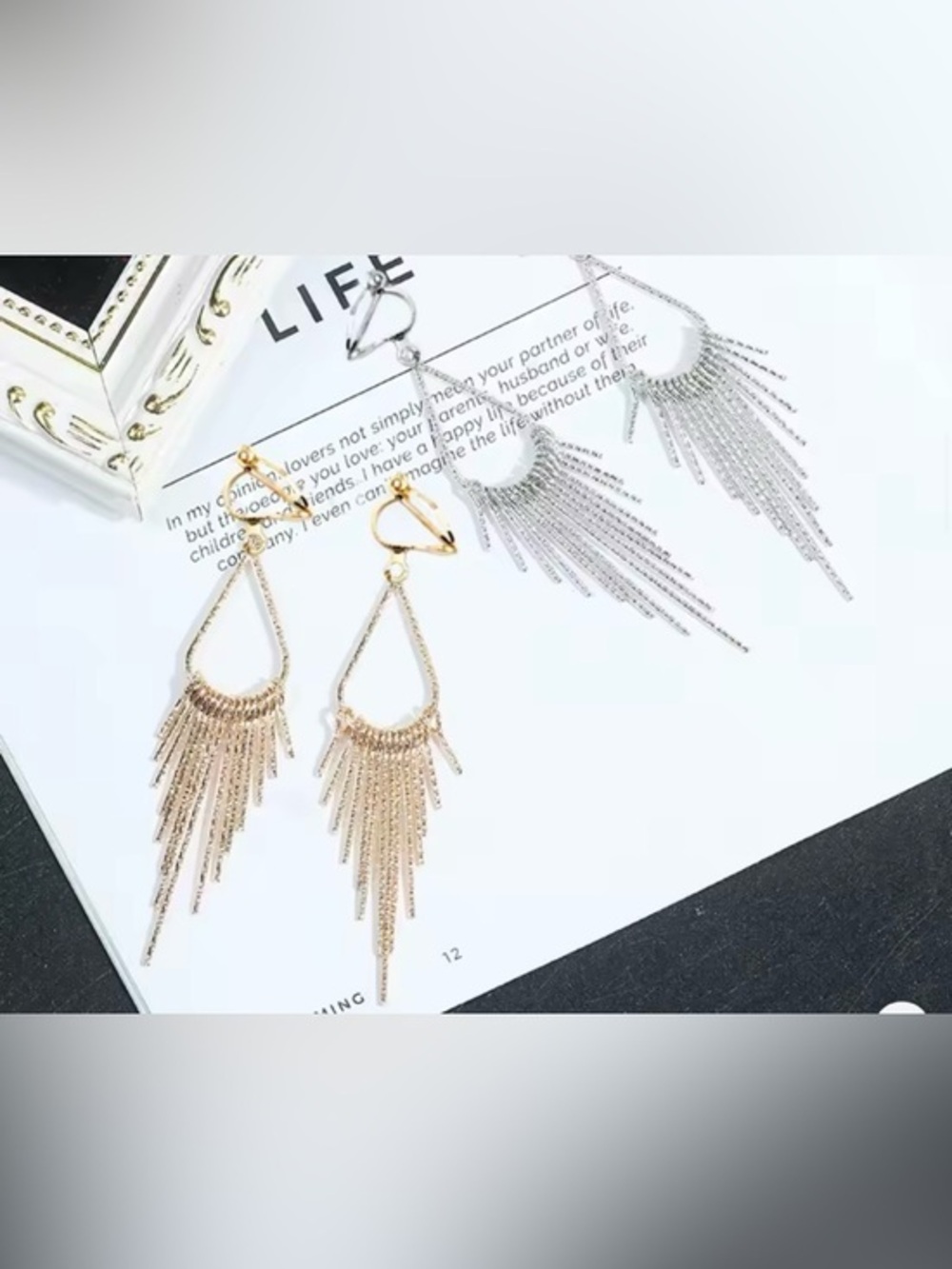 New Gold or Silver Clip On Fringe Earrings